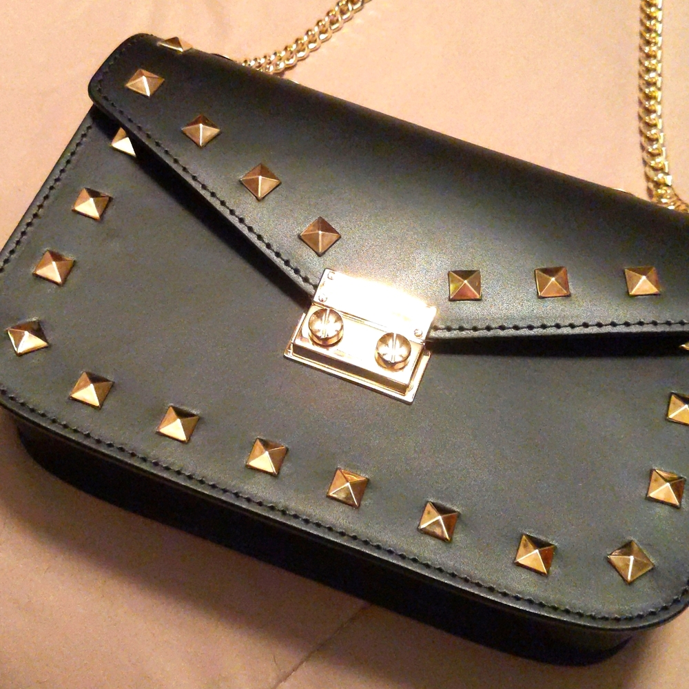 Italy Genuine Leather Studded Purse NEW NWOT 7.5" wide